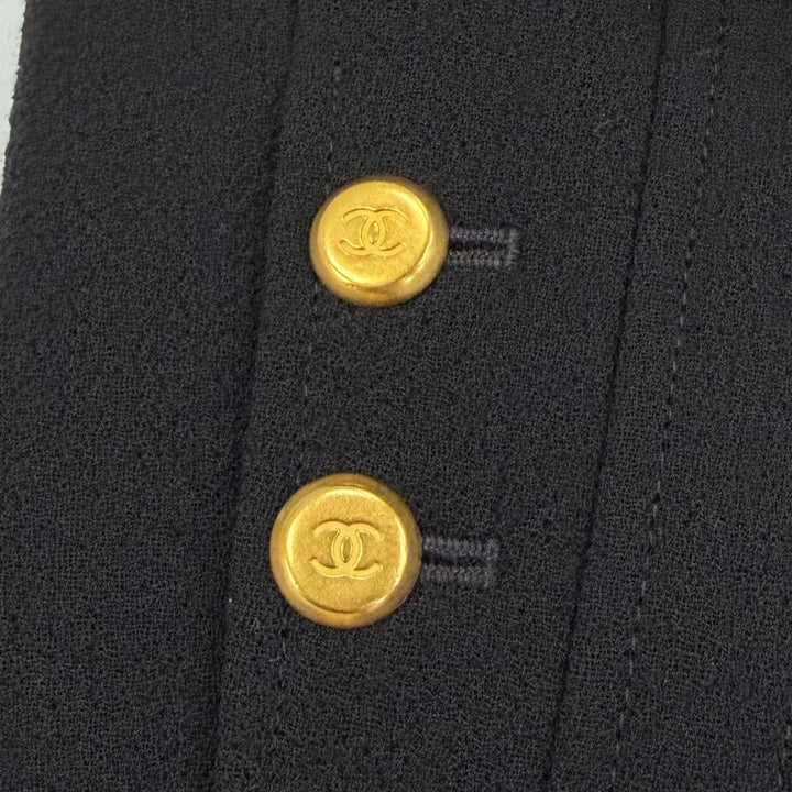 Excellent CHANEL coat COCO Mark Button Long Length black wool 42 96A P08181