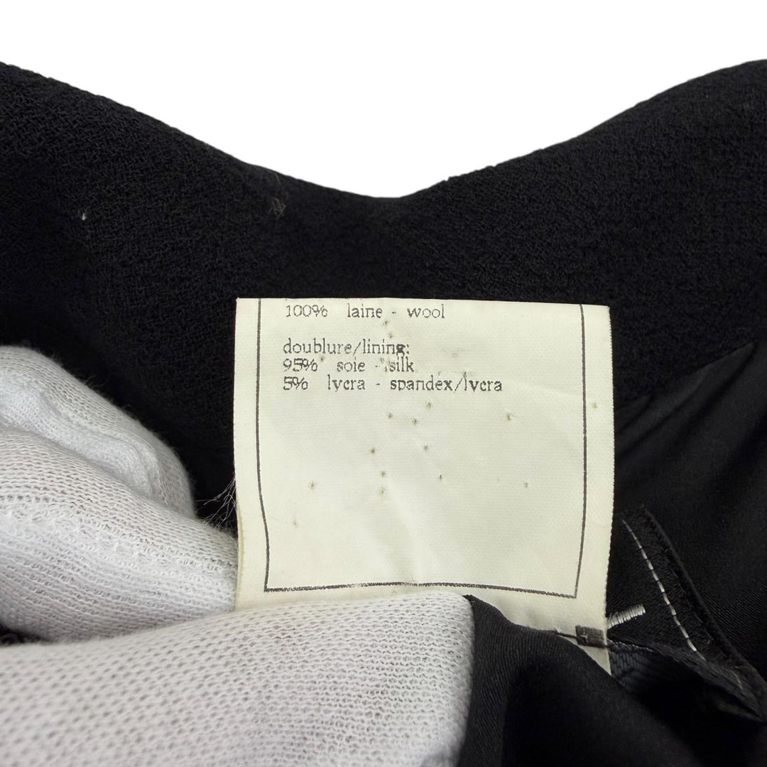 Excellent CHANEL coat COCO Mark Button Long Length black wool 42 96A P08181
