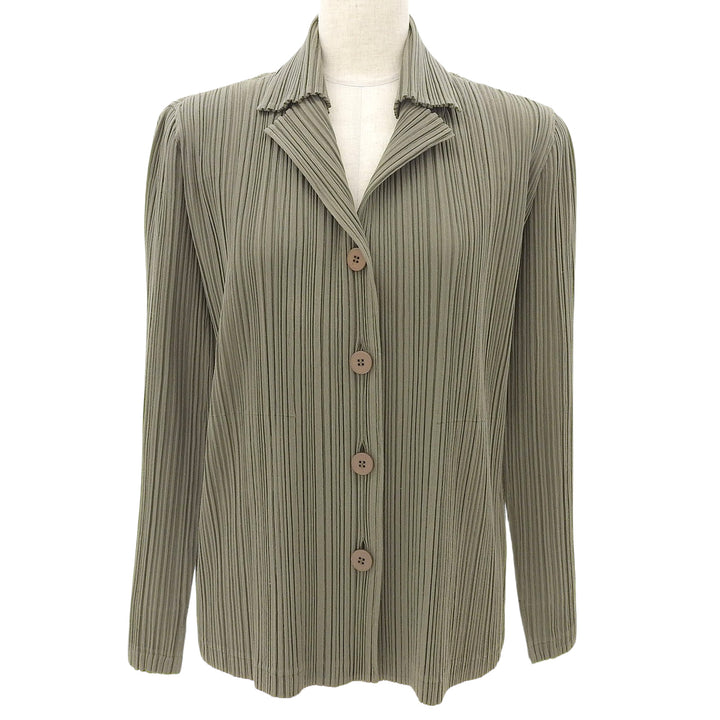 Great PLEATS PLEASE blouse Olive green cotton Women 3 PP51-JD471