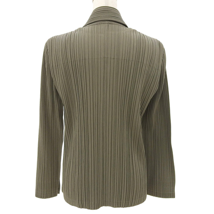 Great PLEATS PLEASE blouse Olive green cotton Women 3 PP51-JD471