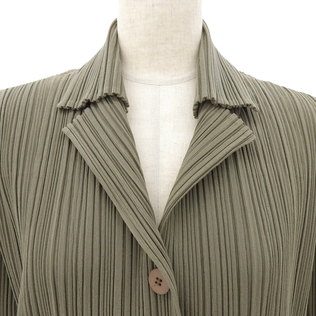 Great PLEATS PLEASE blouse Olive green cotton Women 3 PP51-JD471