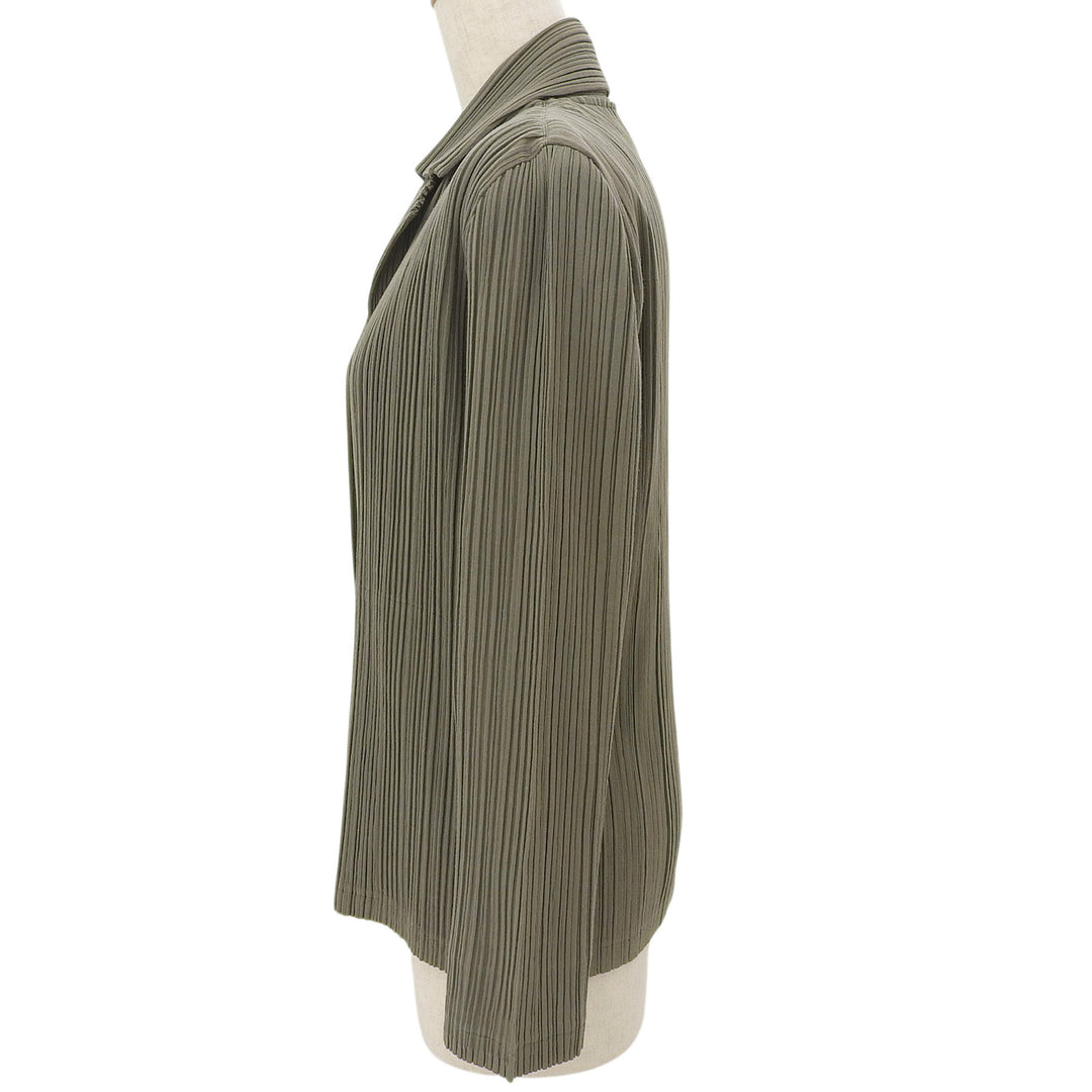 Great PLEATS PLEASE blouse Olive green cotton Women 3 PP51-JD471