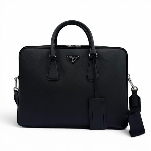 Excellent PRADA Business bag black Safiano leather mens 2VE022