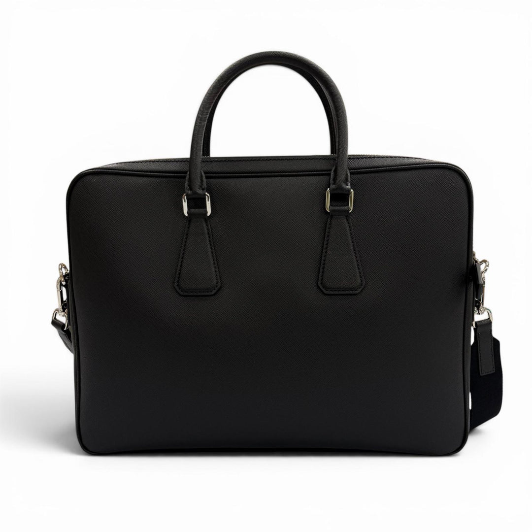 Excellent PRADA Business bag black Safiano leather mens 2VE022