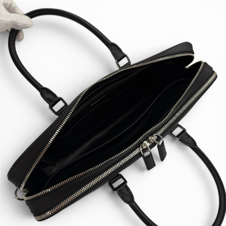 Excellent PRADA Business bag black Safiano leather mens 2VE022