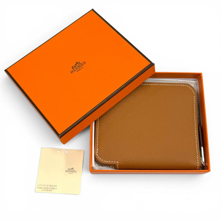 Pristine HERMES Coin case Azap compact silk in Zip Around Epsom Leather Women