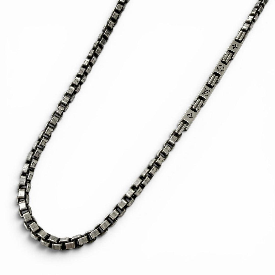 Great LOUIS VUITTON Necklace LV Tailor Monogram Chain Silver AG925 mens M02027
