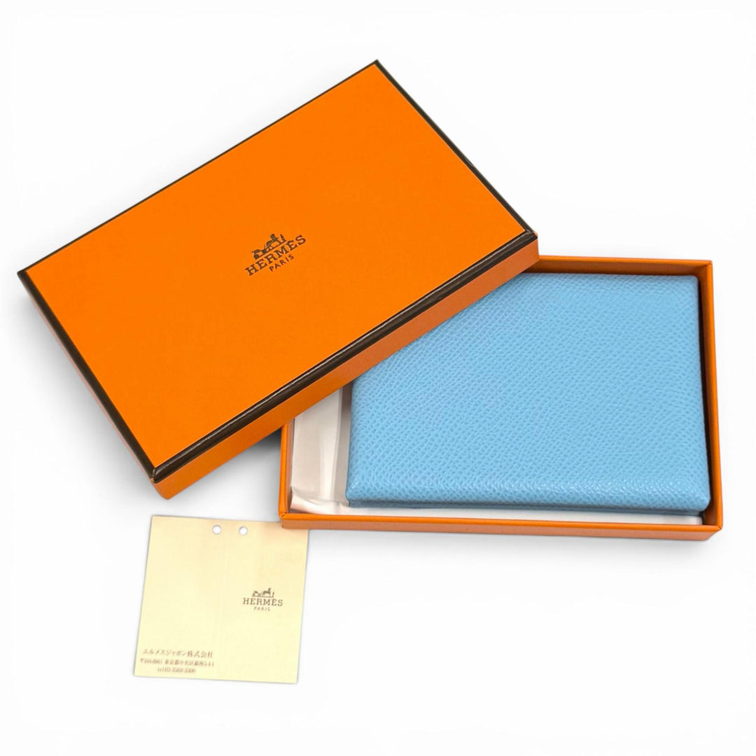 Excellent HERMES Bifold Wallet Calvi duo Serie Metal Compact Wallet Epsom