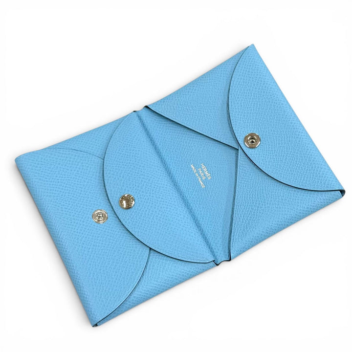 Excellent HERMES Bifold Wallet Calvi duo Serie Metal Compact Wallet Epsom
