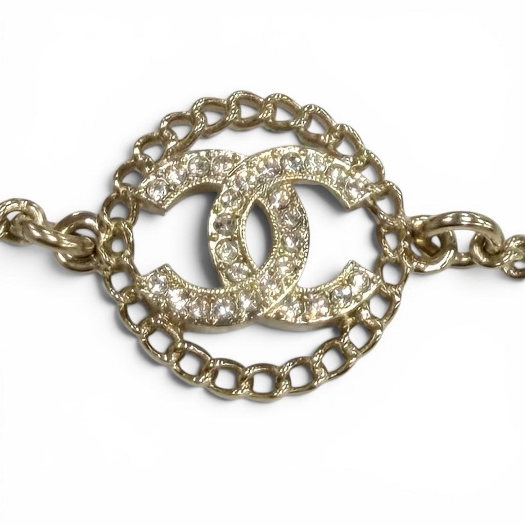 Excellent CHANEL bracelet Rhinestone COCO Mark gold Women A25B ABG297