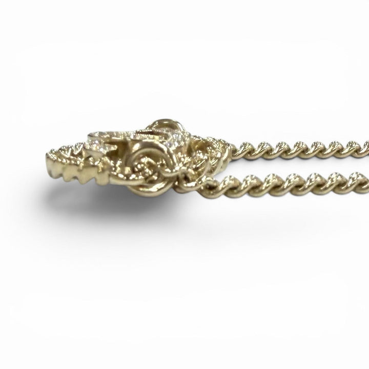 Excellent CHANEL bracelet Rhinestone COCO Mark gold Women A25B ABG297