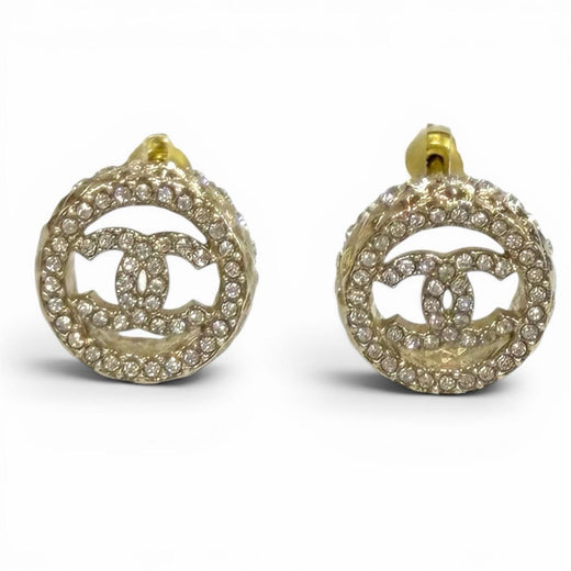 Great CHANEL Pierce Rhinestone COCO Mark quilting gold Women B22S AB8304