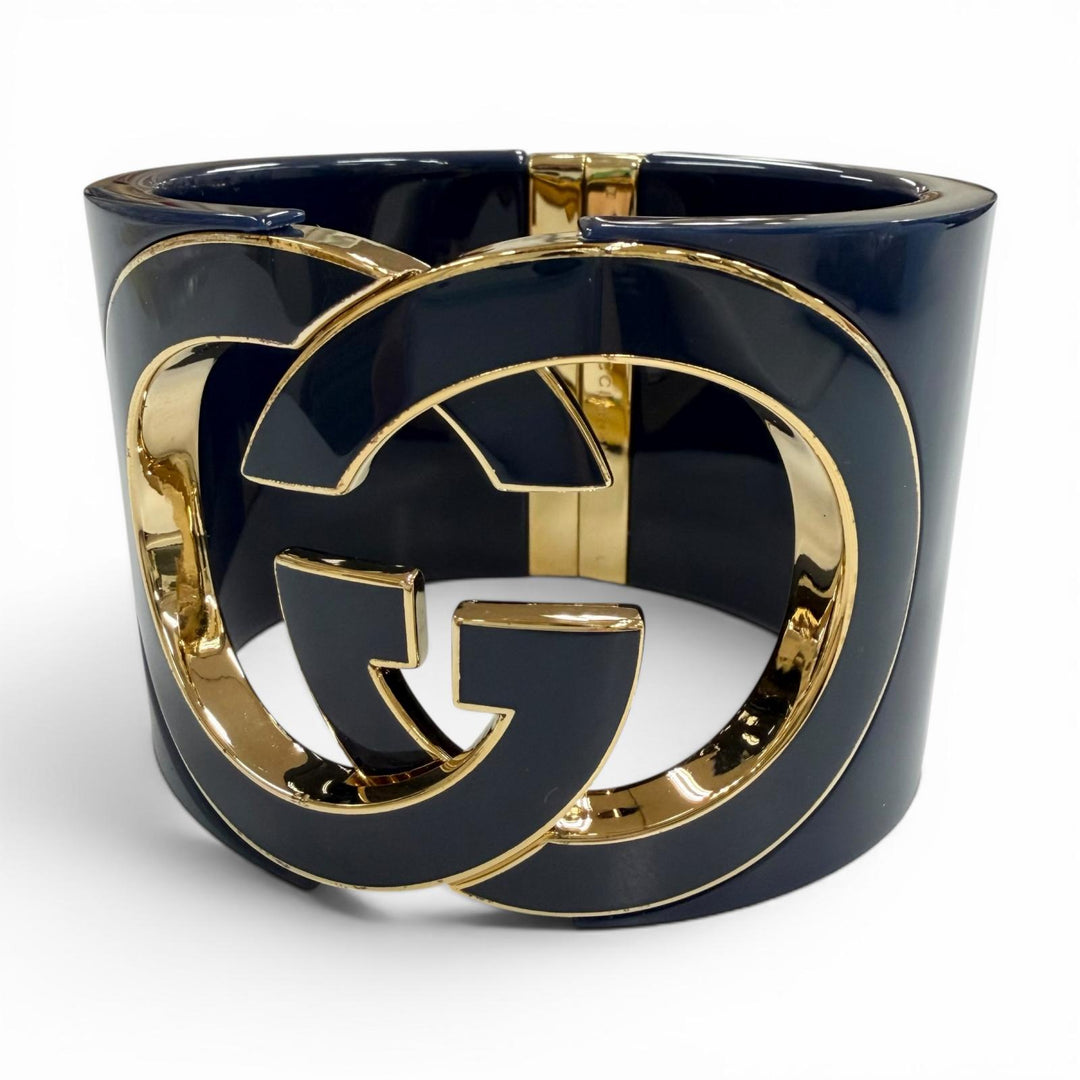 Excellent GUCCI Bangle Interlocking G Navy mens L