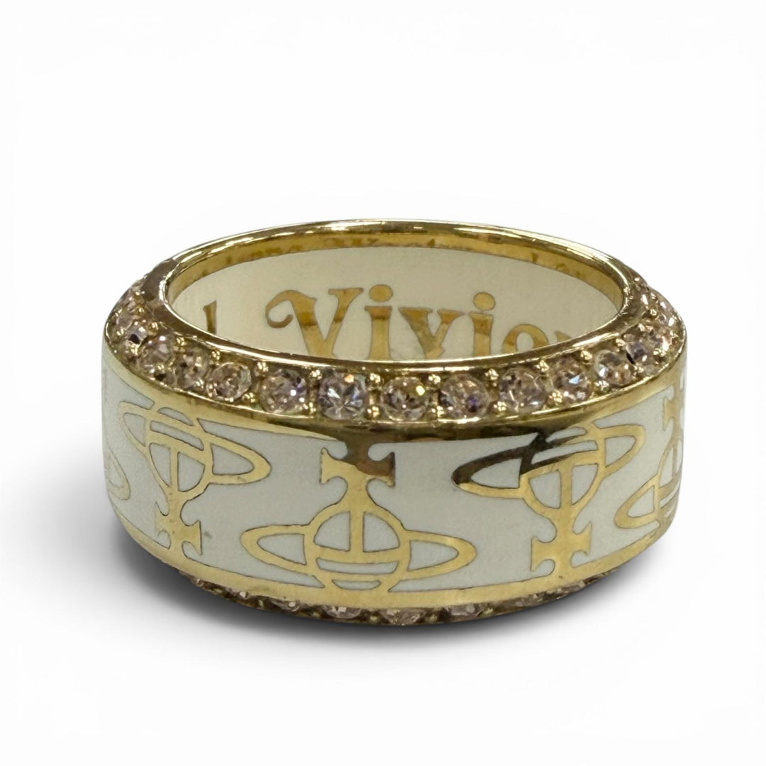 Great Vivienne Westwood Ring ring Orb white Rhinestone mens