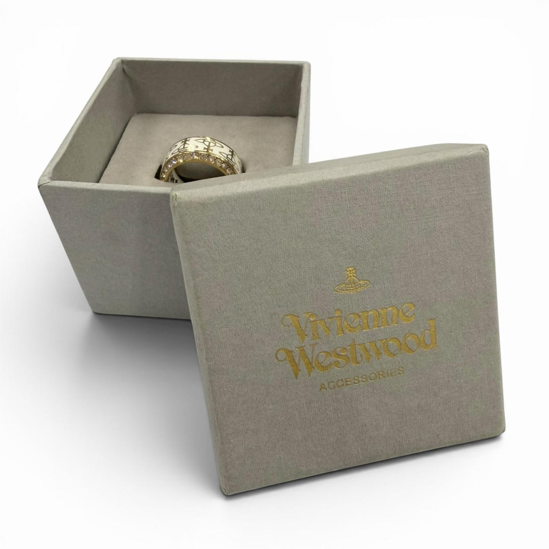 Great Vivienne Westwood Ring ring Orb white Rhinestone mens