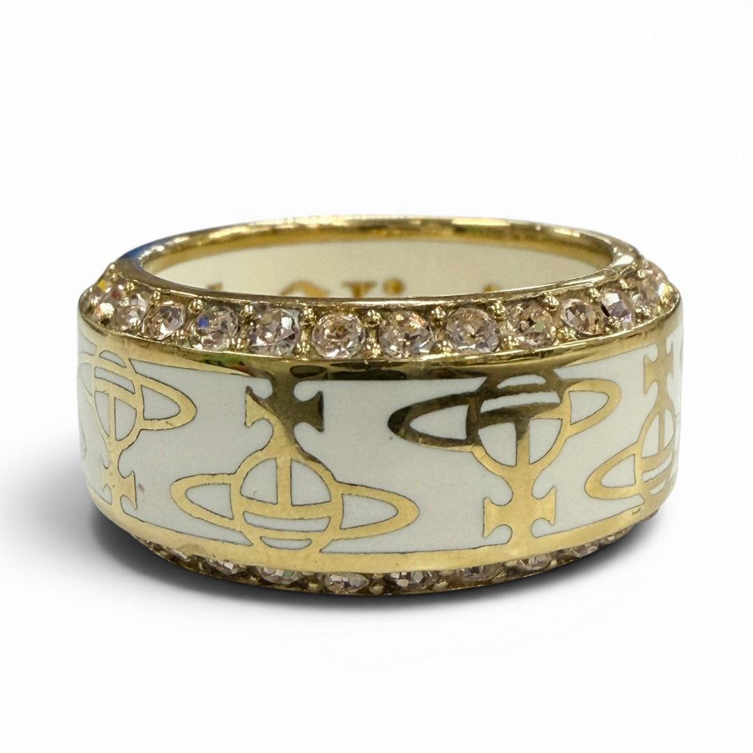 Great Vivienne Westwood Ring ring Orb white Rhinestone mens