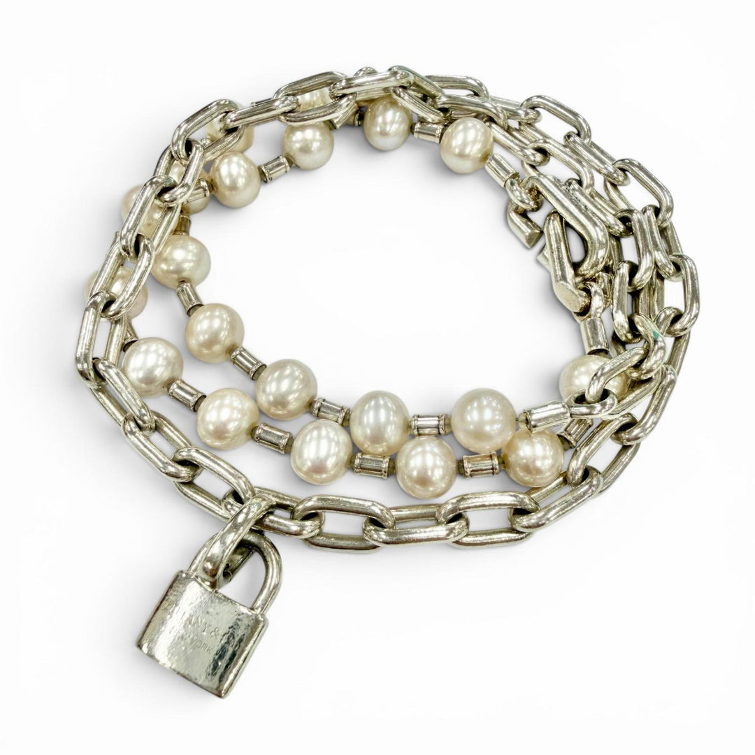 Great TIFFANY&Co. bracelet Pearl Rock Silver AG925 Women