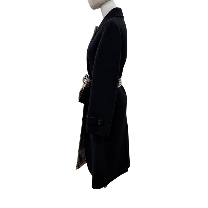 Excellent BURBERRY LONDON Nova check pattern lining, belt wrap coat black 38