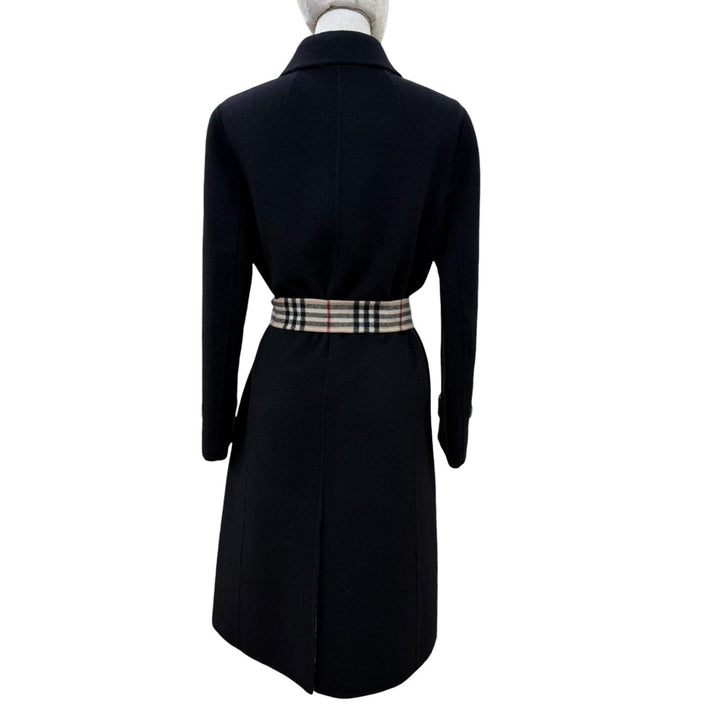 Excellent BURBERRY LONDON Nova check pattern lining, belt wrap coat black 38