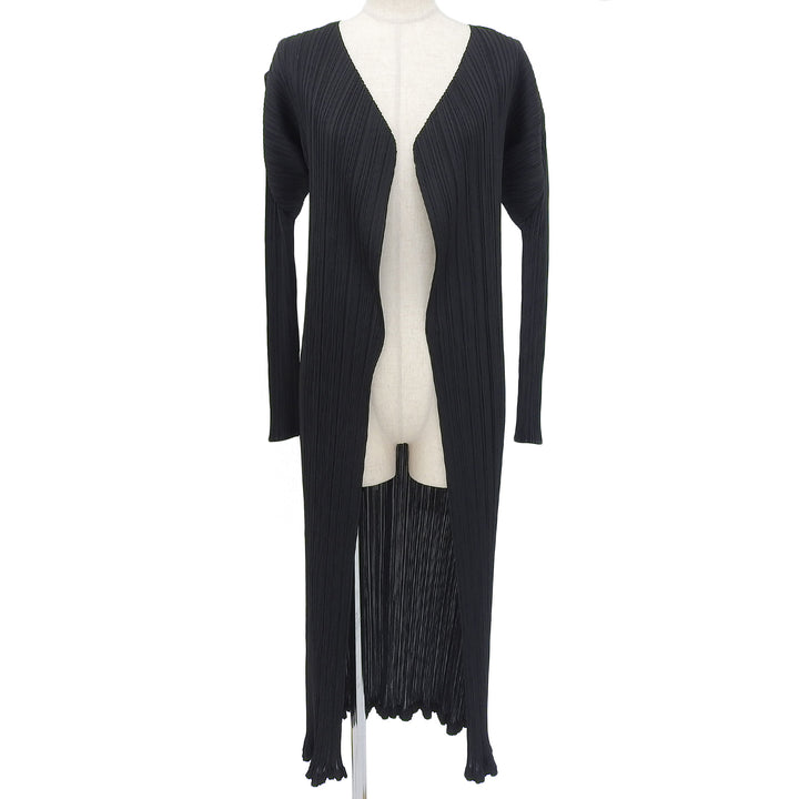 Great PLEATS PLEASE cardigan Open Front Long black polyester Women 2 PP05-JA001