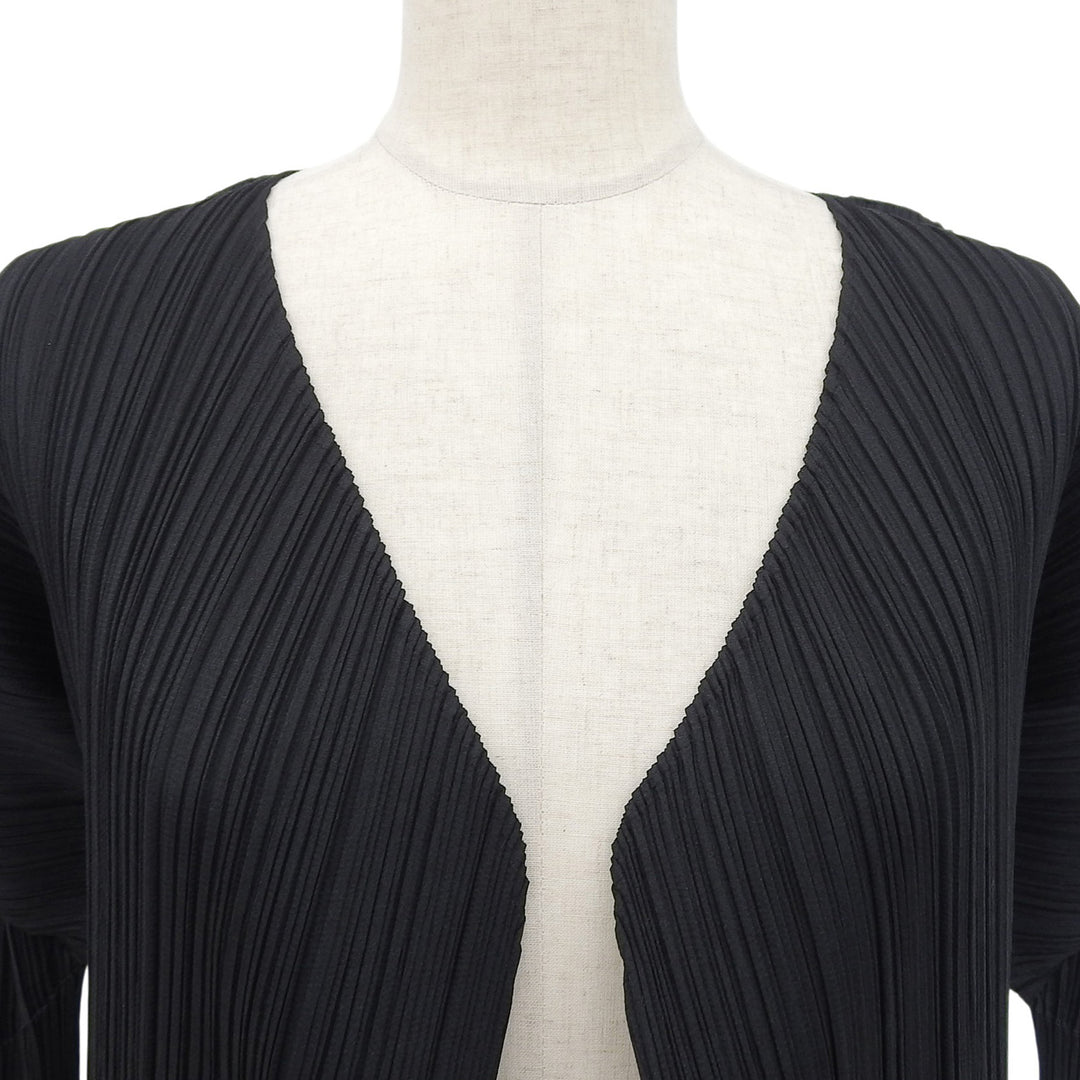 Great PLEATS PLEASE cardigan Open Front Long black polyester Women 2 PP05-JA001