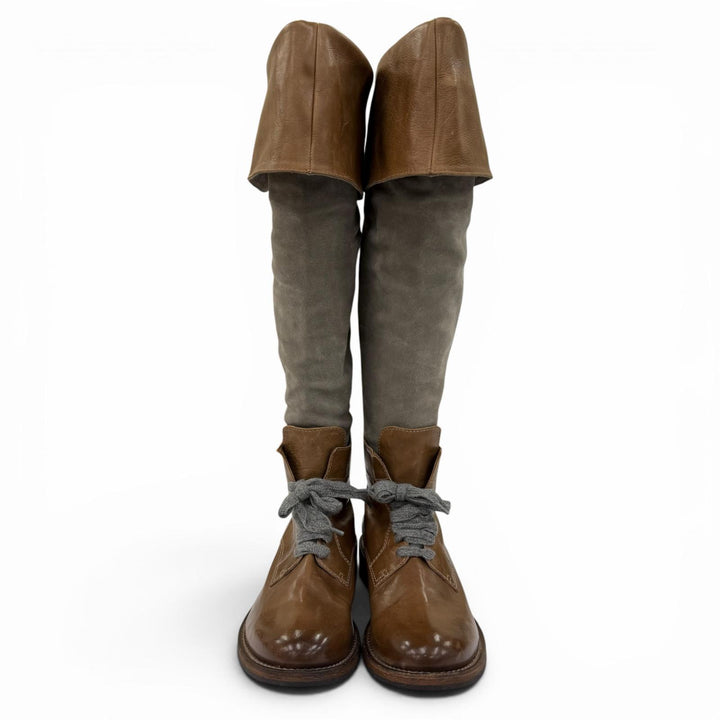 Excellent Brunello Cucinelli Knee-high boots switching Brown leather Women 38