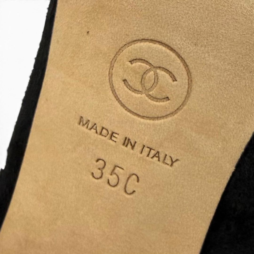 Great CHANEL pumps black Suede leather Women 35 G33422