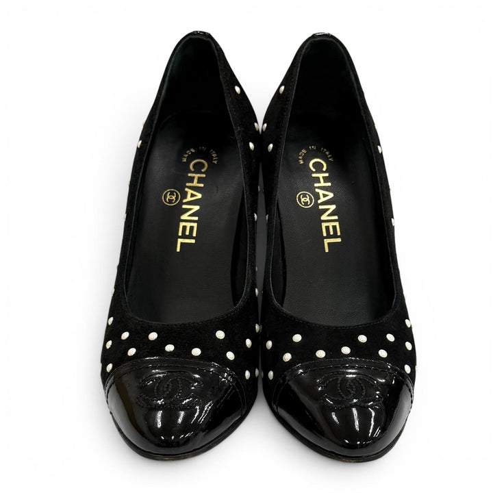 Great CHANEL pumps black Suede leather Women 35 G33422