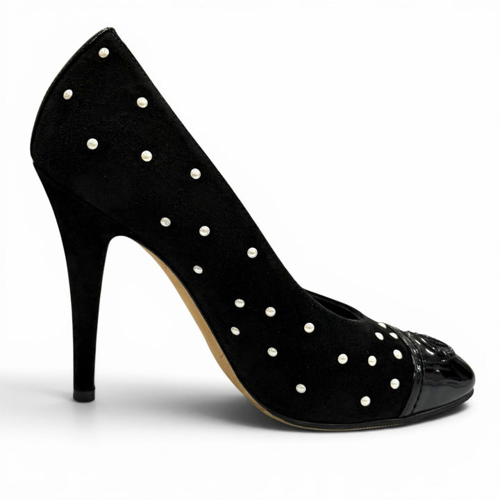 Great CHANEL pumps black Suede leather Women 35 G33422