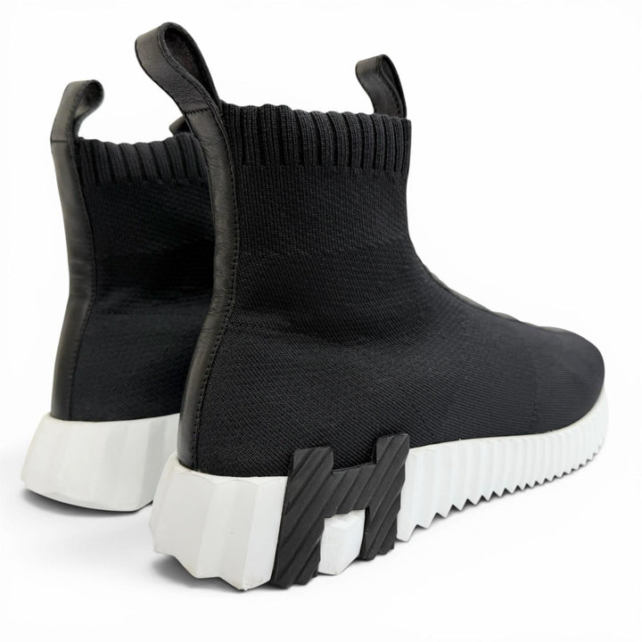 Very Good HERMES sneakers fan H logo sole leather fabric knit socks black 37