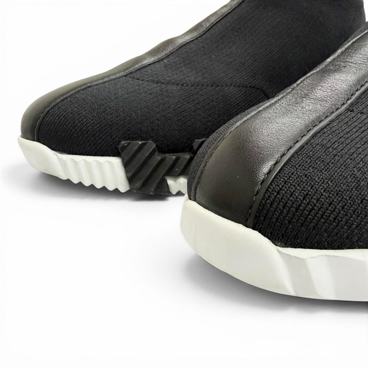 Very Good HERMES sneakers fan H logo sole leather fabric knit socks black 37