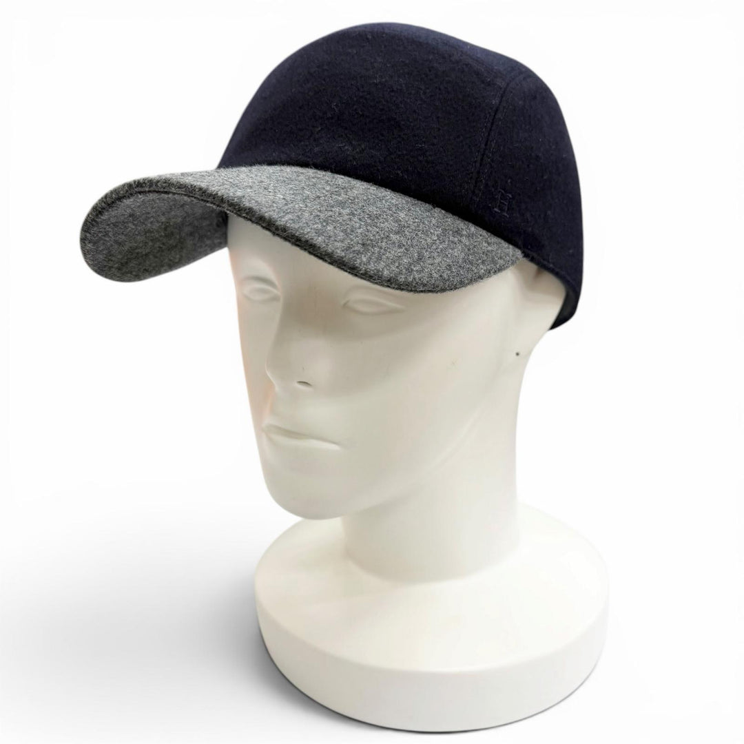 Great HERMES cap Serie Button H Logo Embroidery Felt Baseball Cap Hat Navy 58