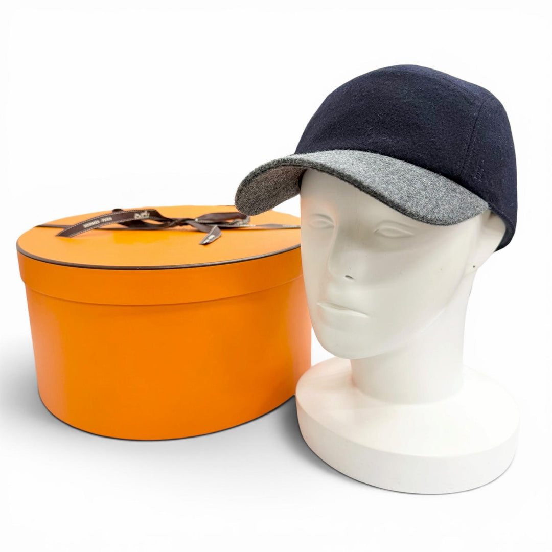 Great HERMES cap Serie Button H Logo Embroidery Felt Baseball Cap Hat Navy 58