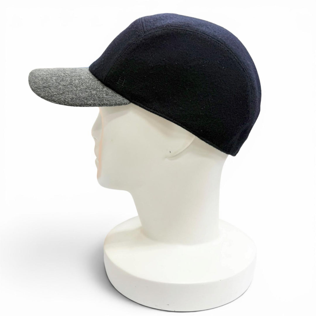 Great HERMES cap Serie Button H Logo Embroidery Felt Baseball Cap Hat Navy 58