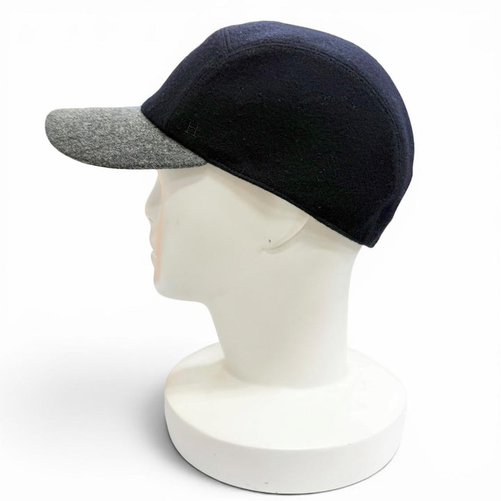 Great HERMES cap Serie Button H Logo Embroidery Felt Baseball Cap Hat Navy 58
