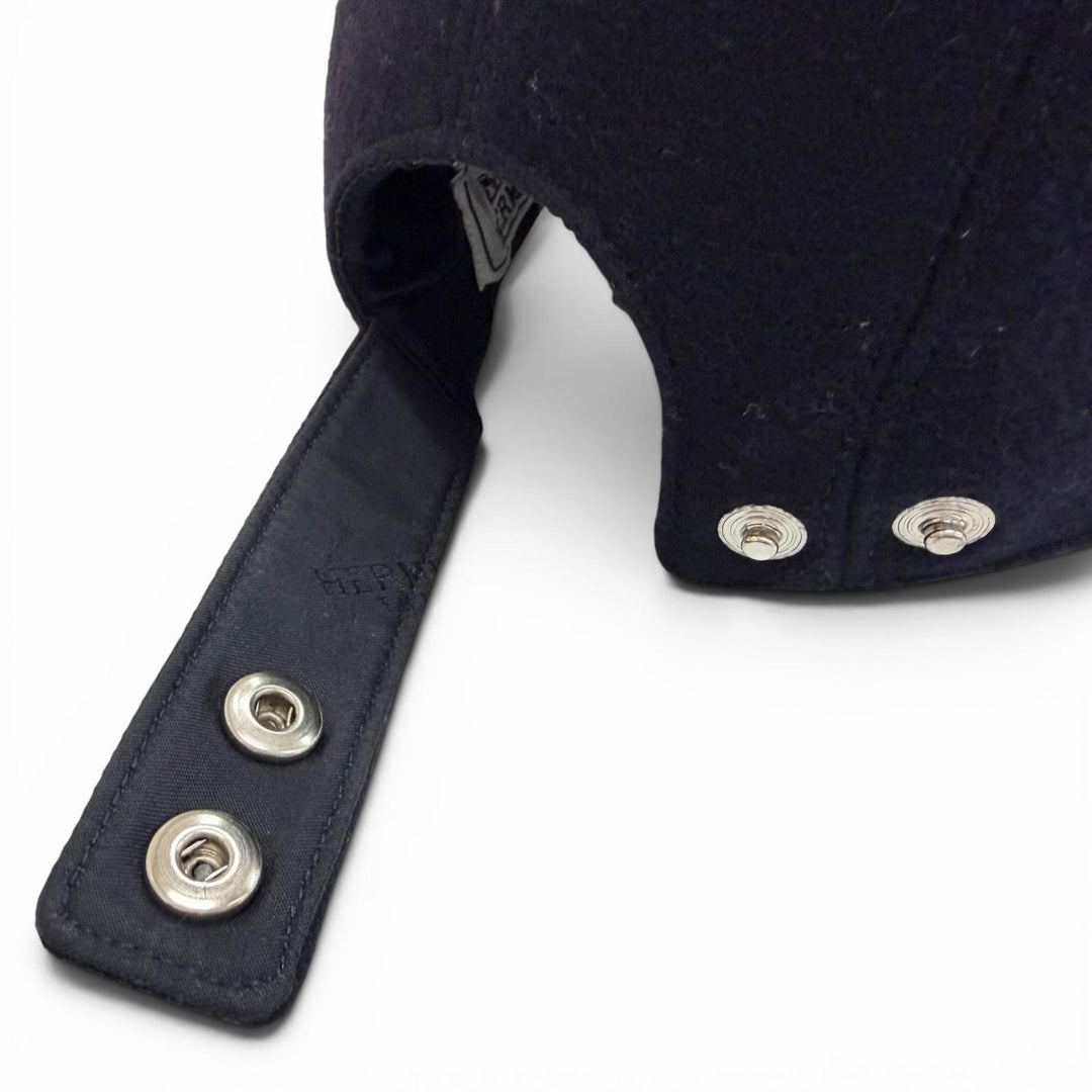 Great HERMES cap Serie Button H Logo Embroidery Felt Baseball Cap Hat Navy 58