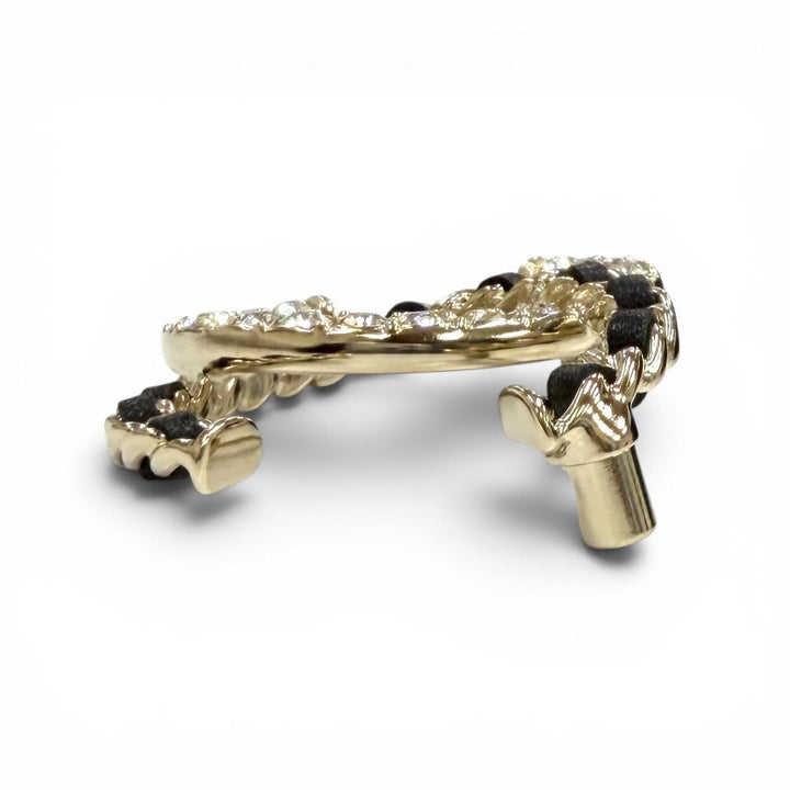 Excellent CHANEL Brooch COCO Mark Rhinestone Leather Chain gold ー Women A25B