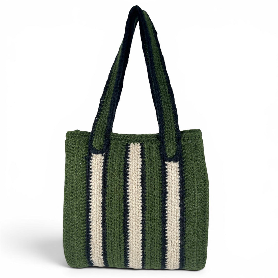 Pristine MARNI FIQUE CROCHET BAG Striped Tote Deep green Women SHMH0014A1