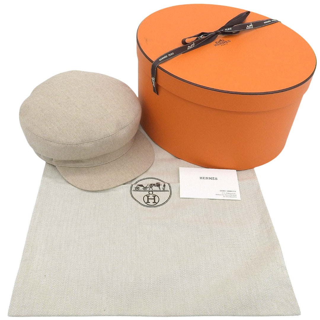 Excellent HERMES Casquette Serie Button Hat beige cashmere mens 57
