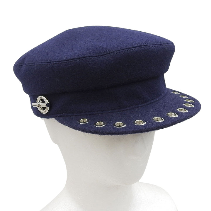Excellent HERMES Casquette Vauban Sailor Glenn Metal Navy wool Women 58