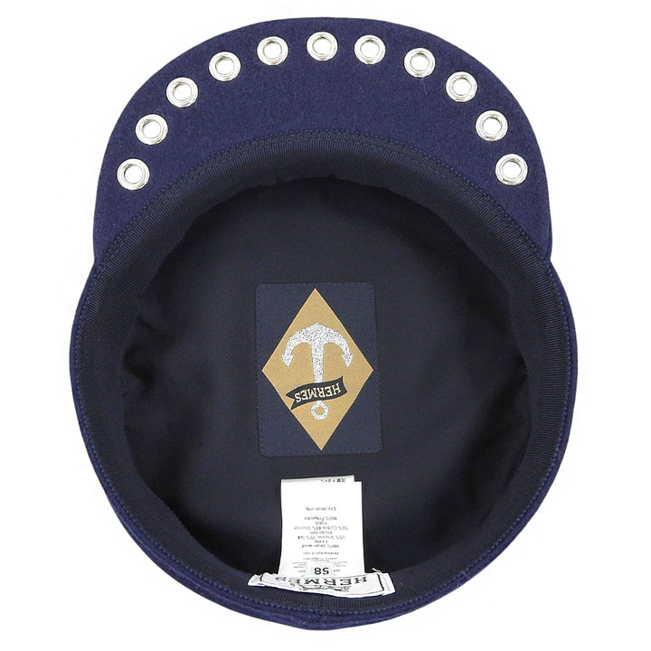 Excellent HERMES Casquette Vauban Sailor Glenn Metal Navy wool Women 58
