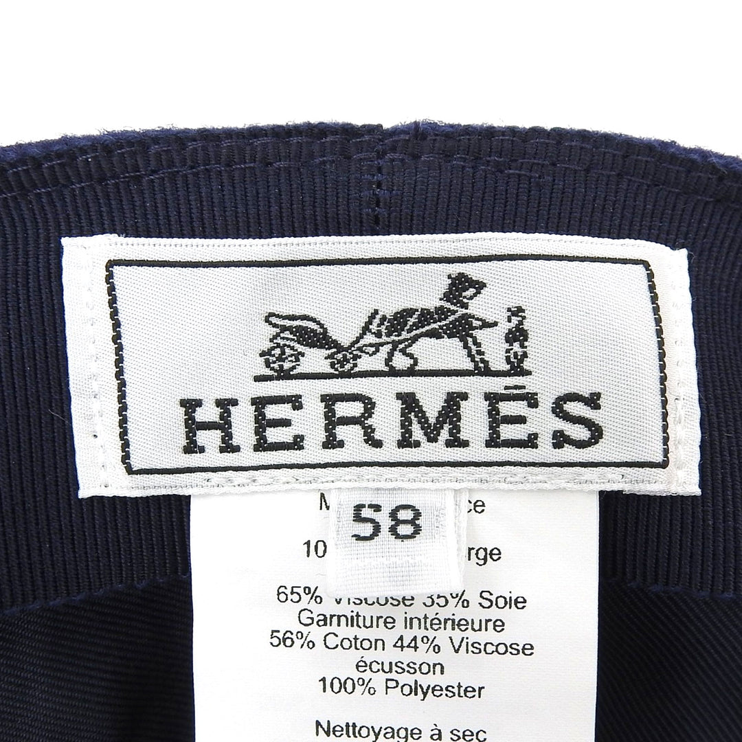 Excellent HERMES Casquette Vauban Sailor Glenn Metal Navy wool Women 58