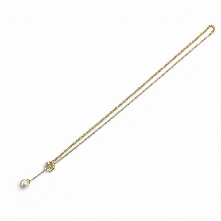 Excellent GUCCI Necklace Gucci Blondie Pearl Drop Necklace Interlocking G gold