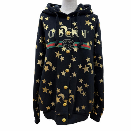 Great GUCCI hoodie GG button logo hooded black cotton Women M 581186