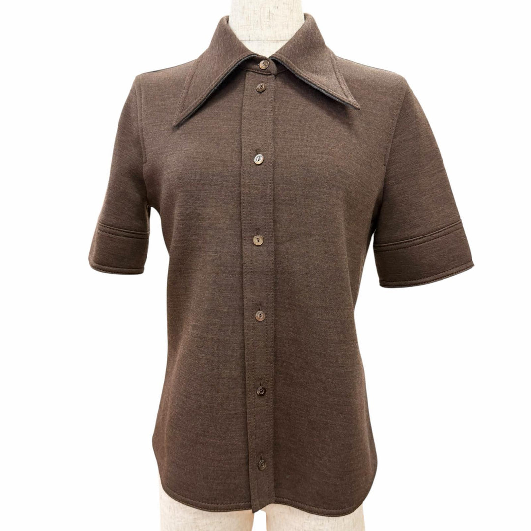 Pristine GUCCI Short sleeve shirt Interlocking G embroidery Brown 40 836442