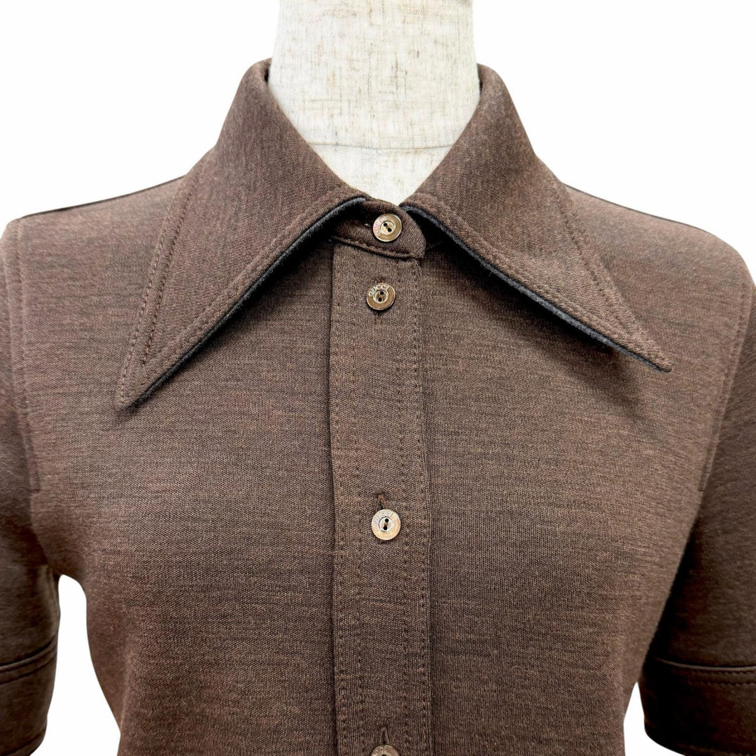 Pristine GUCCI Short sleeve shirt Interlocking G embroidery Brown 40 836442