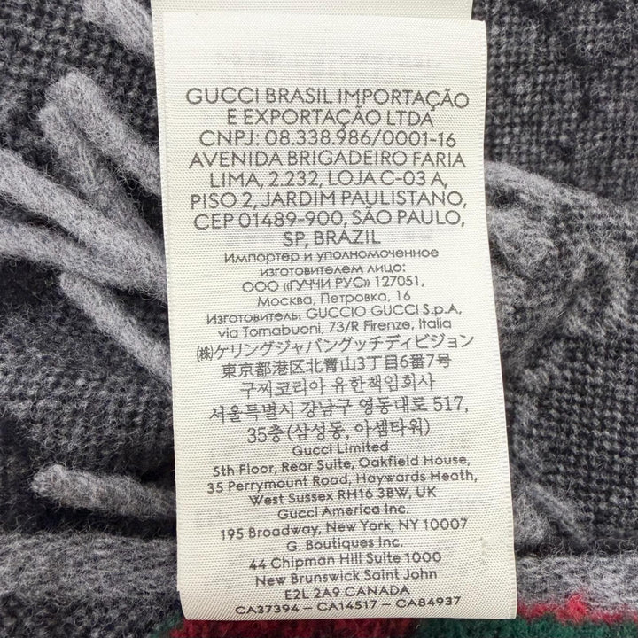 Great GUCCI Scarf GG logo all-over print web stripe gray wool 570603