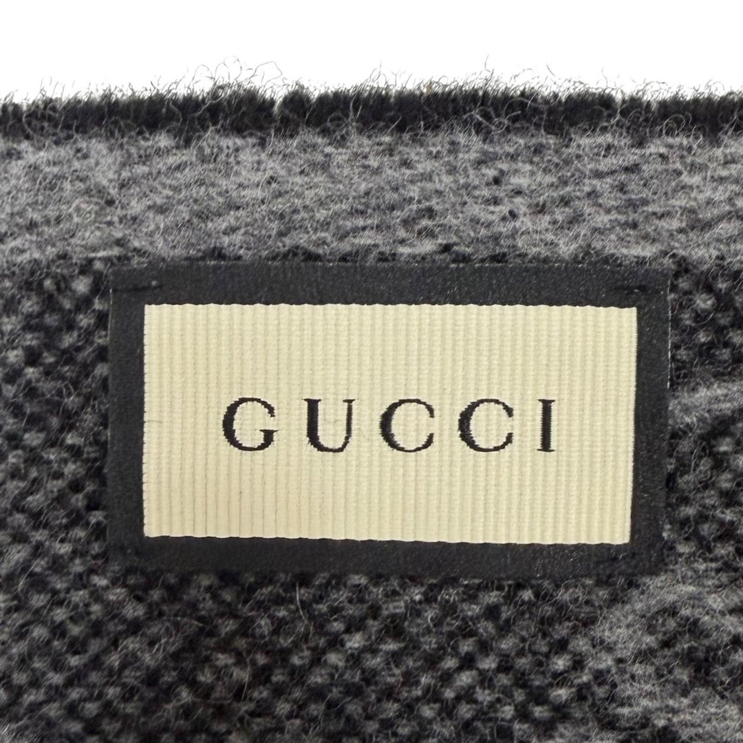 Great GUCCI Scarf GG logo all-over print web stripe gray wool 570603