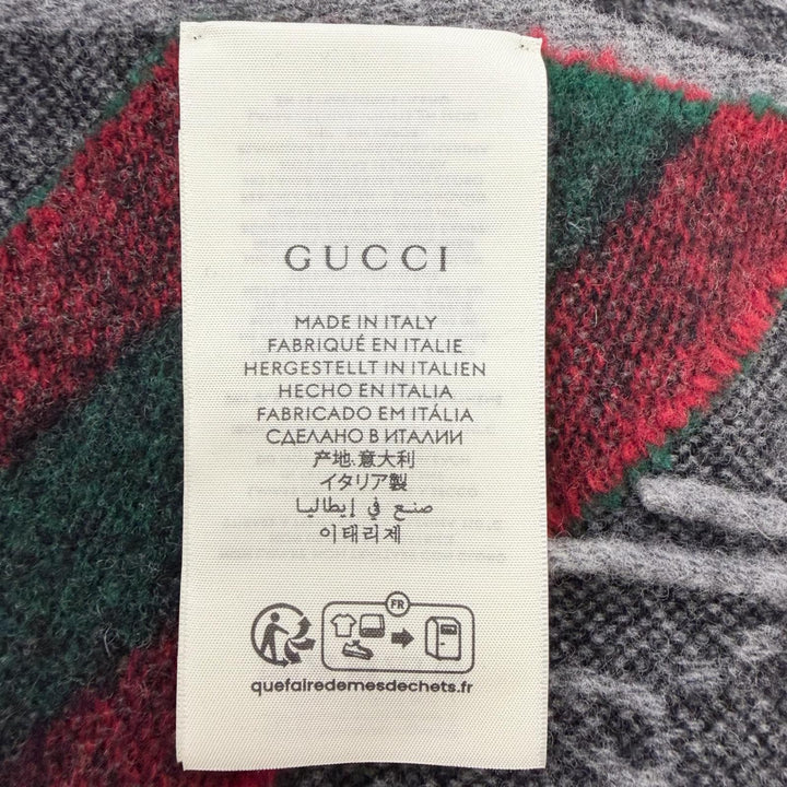 Great GUCCI Scarf GG logo all-over print web stripe gray wool 570603