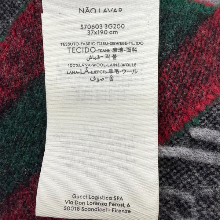 Great GUCCI Scarf GG logo all-over print web stripe gray wool 570603
